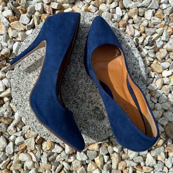 Therapy Suede Look Navy Pointy Stilletto Pumps - Picture 2 of 3